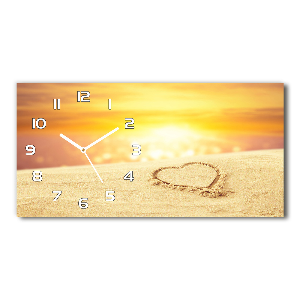 Vodorovné Sklenené hodiny na stenu Srdce na piesku