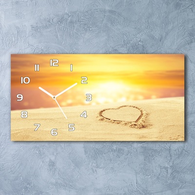 Vodorovné Sklenené hodiny na stenu Srdce na piesku