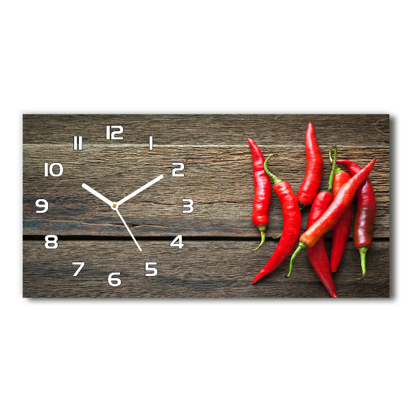 Vodorovné Sklenené hodiny na stenu Chilli papričky