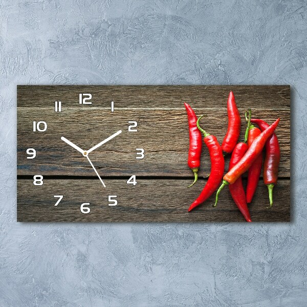 Vodorovné Sklenené hodiny na stenu Chilli papričky
