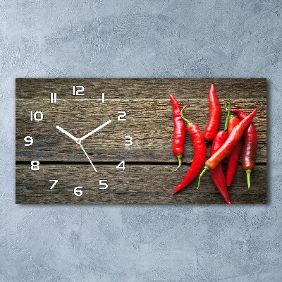 Vodorovné Sklenené hodiny na stenu Chilli papričky