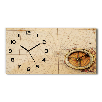 Vodorovné Sklenené hodiny na stenu Kompas na mape
