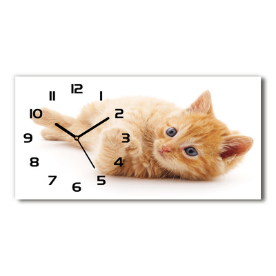 Vodorovné Moderné sklenené hodiny na stenu Červená mačka