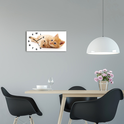 Vodorovné Moderné sklenené hodiny na stenu Červená mačka