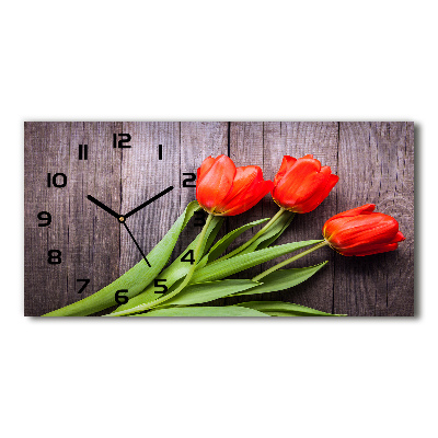 Vodorovné Sklenené hodiny na stenu Červené tulipány