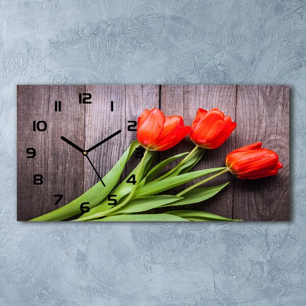 Vodorovné Sklenené hodiny na stenu Červené tulipány