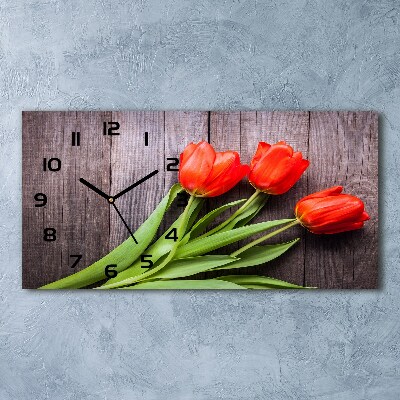 Vodorovné Sklenené hodiny na stenu Červené tulipány