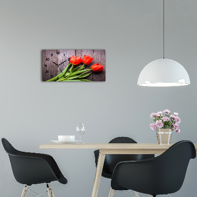 Vodorovné Sklenené hodiny na stenu Červené tulipány