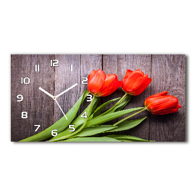 Vodorovné Sklenené hodiny na stenu Červené tulipány