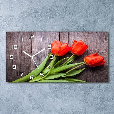 Vodorovné Sklenené hodiny na stenu Červené tulipány