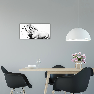Vodorovné Moderné sklenené hodiny na stenu Biely kôň