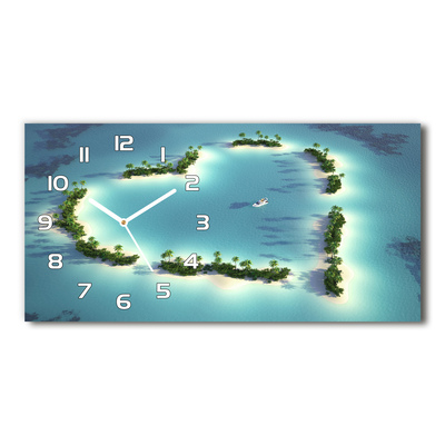 Vodorovné Sklenené hodiny na stenu Ostrovy tvar srdca