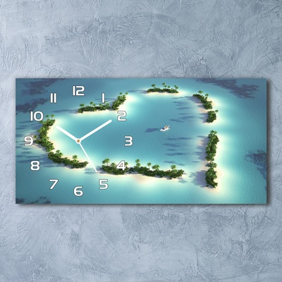 Vodorovné Sklenené hodiny na stenu Ostrovy tvar srdca
