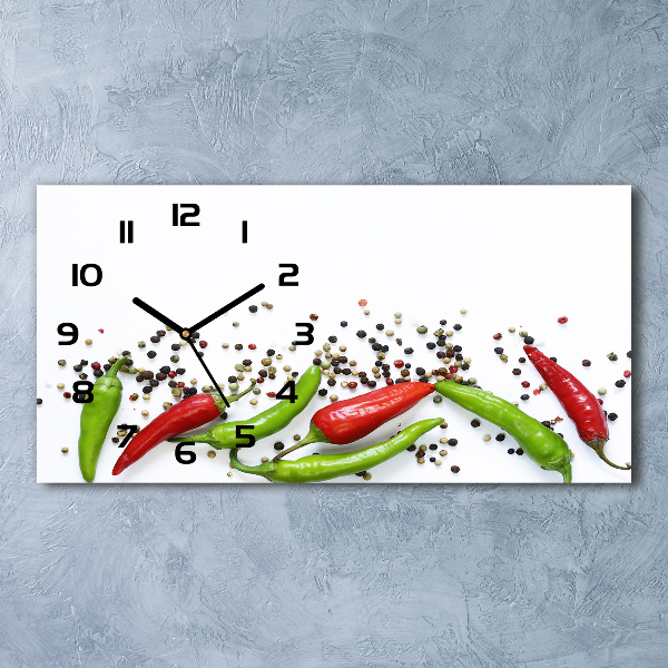 Vodorovné Sklenené hodiny na stenu Chilli papričky