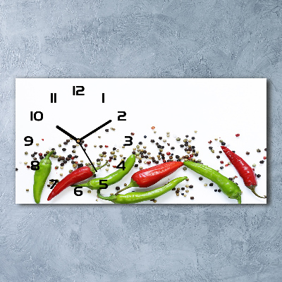 Vodorovné Sklenené hodiny na stenu Chilli papričky