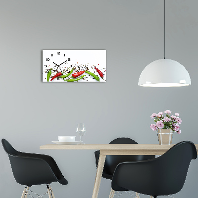 Vodorovné Sklenené hodiny na stenu Chilli papričky