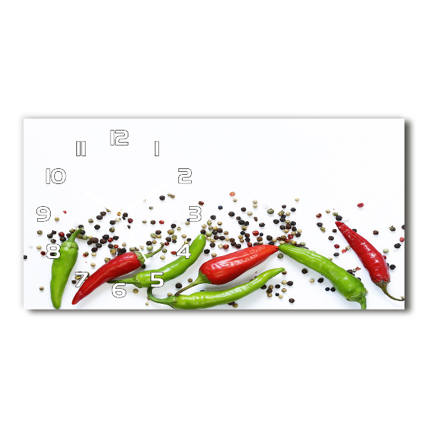 Vodorovné Sklenené hodiny na stenu Chilli papričky