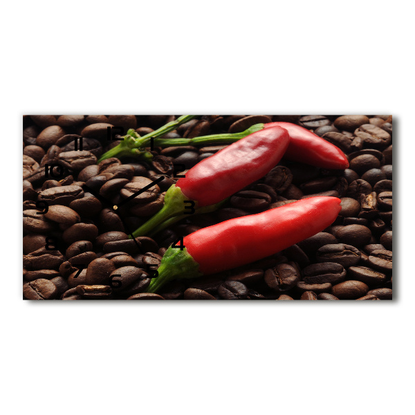 Vodorovné Sklenené hodiny na stenu tiché Chilli a káva