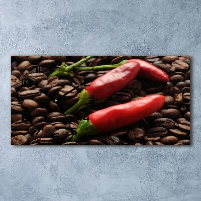 Vodorovné Sklenené hodiny na stenu tiché Chilli a káva