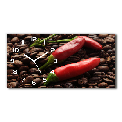 Vodorovné Sklenené hodiny na stenu tiché Chilli a káva