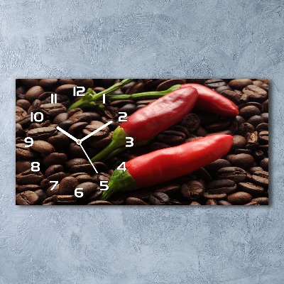 Vodorovné Sklenené hodiny na stenu tiché Chilli a káva