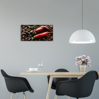 Vodorovné Sklenené hodiny na stenu tiché Chilli a káva