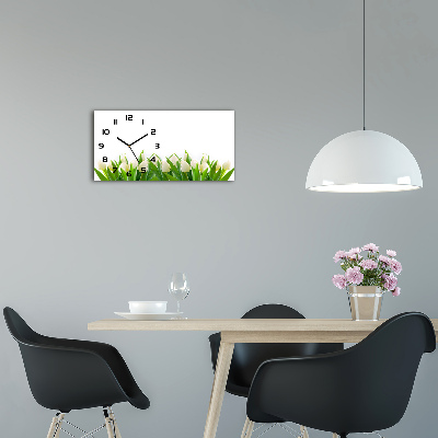 Vodorovné Sklenené hodiny na stenu tiché Biele tulipány