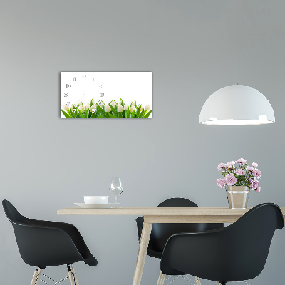 Vodorovné Sklenené hodiny na stenu tiché Biele tulipány