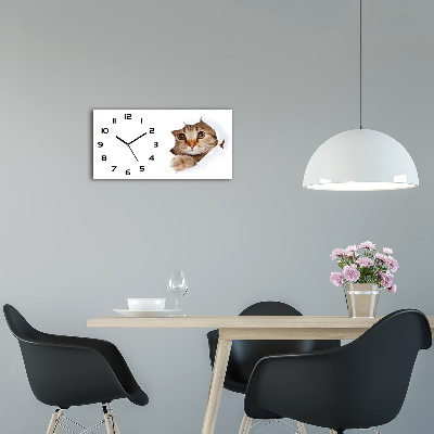 Vodorovné Moderné sklenené hodiny na stenu Mačka