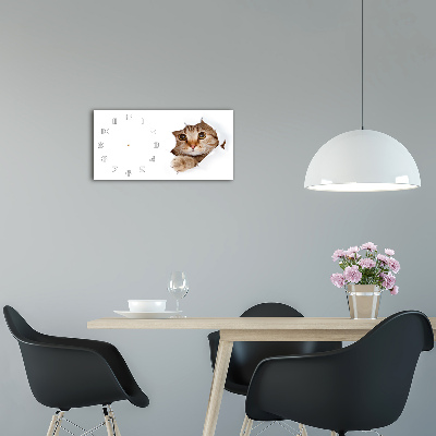 Vodorovné Moderné sklenené hodiny na stenu Mačka