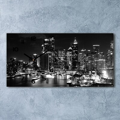 Vodorovné Moderné sklenené hodiny na stenu Sydney noc