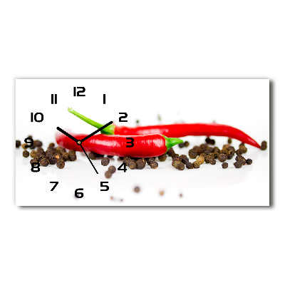 Vodorovné Sklenené hodiny na stenu Chilli a korenie
