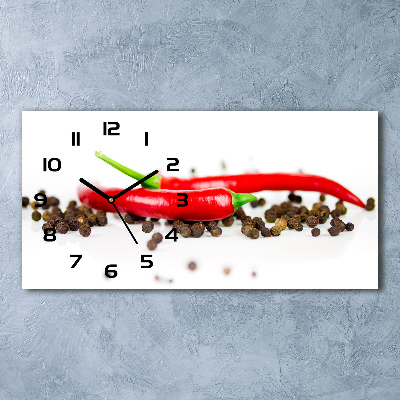 Vodorovné Sklenené hodiny na stenu Chilli a korenie
