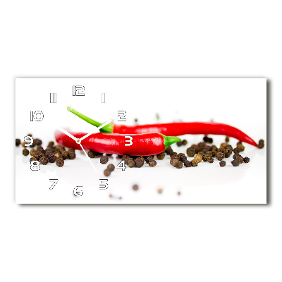 Vodorovné Sklenené hodiny na stenu Chilli a korenie