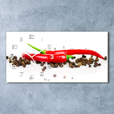 Vodorovné Sklenené hodiny na stenu Chilli a korenie