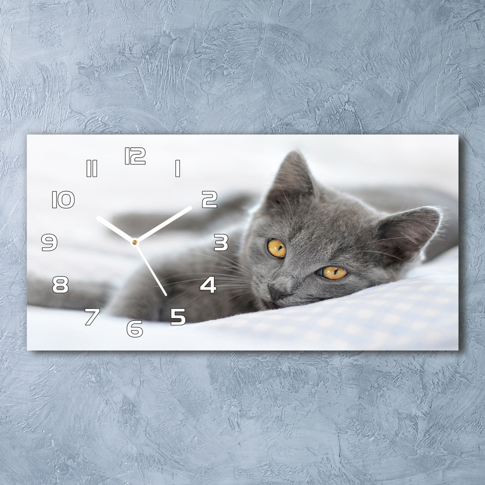 Vodorovné Moderné sklenené hodiny na stenu Sivá mačka