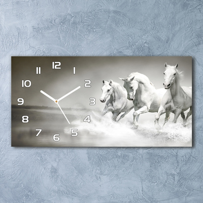 Vodorovné Moderné sklenené hodiny na stenu Biele kone