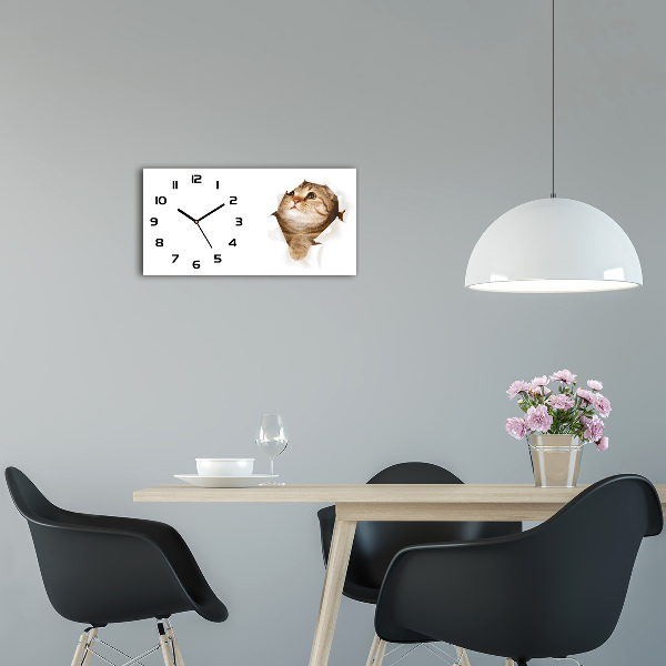 Vodorovné Moderné sklenené hodiny na stenu Mačka
