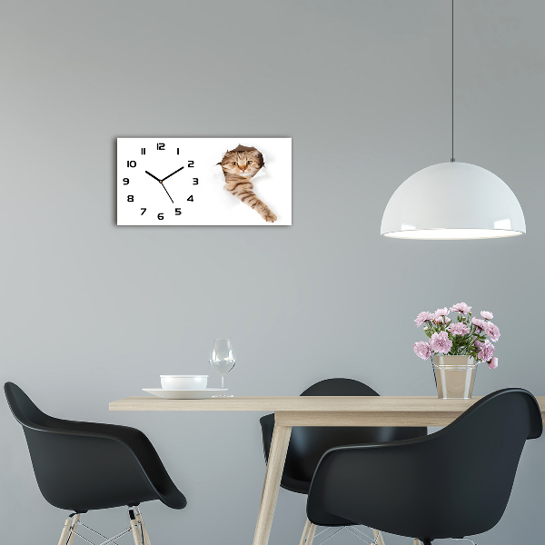 Vodorovné Moderné sklenené hodiny na stenu Mačka