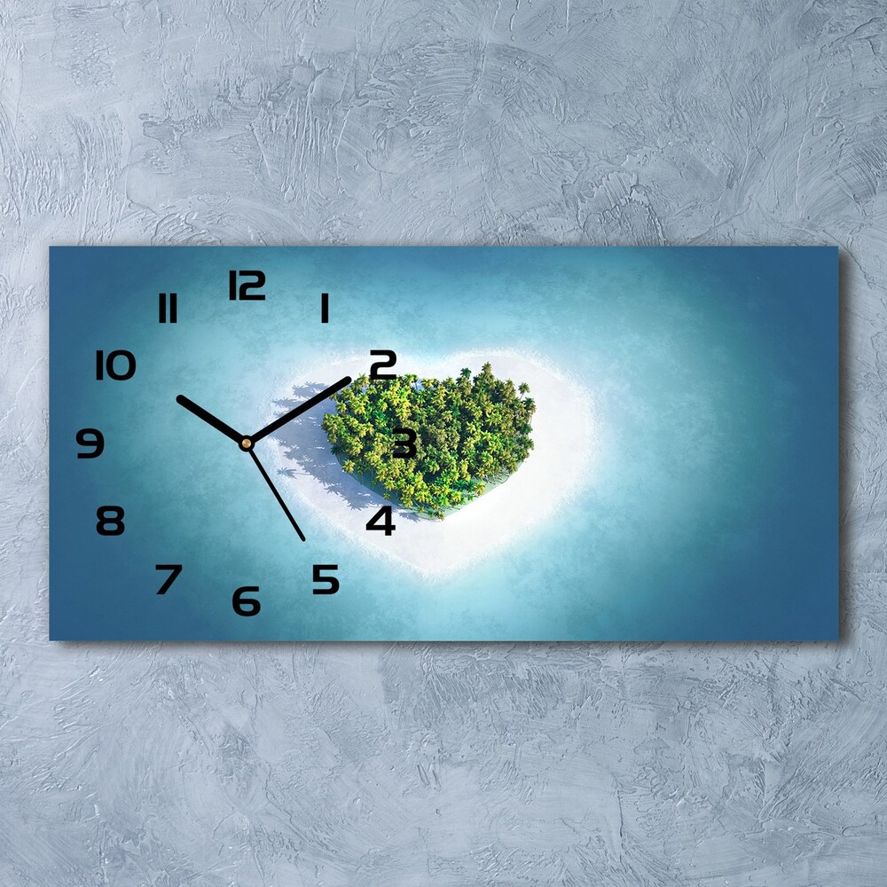 Vodorovné Sklenené hodiny na stenu Ostrov tvar srdca