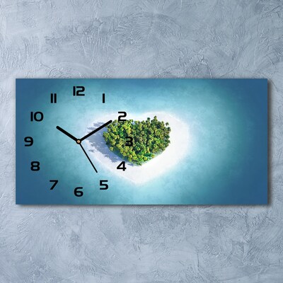 Vodorovné Sklenené hodiny na stenu Ostrov tvar srdca