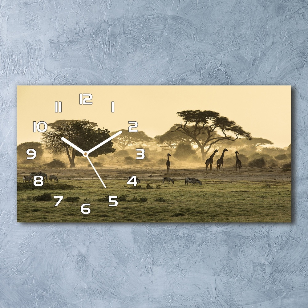 Vodorovné Sklenené hodiny na stenu Žirafa savana
