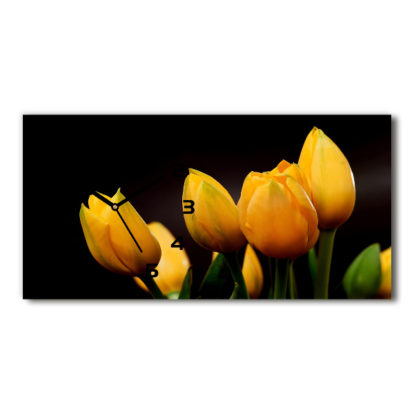 Vodorovné Sklenené hodiny na stenu tiché Žlté tulipány