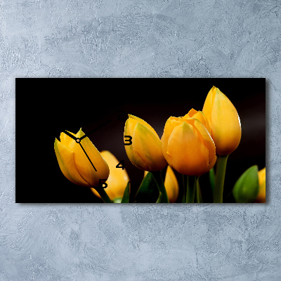 Vodorovné Sklenené hodiny na stenu tiché Žlté tulipány
