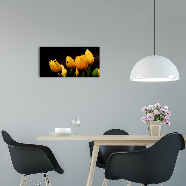 Vodorovné Sklenené hodiny na stenu tiché Žlté tulipány