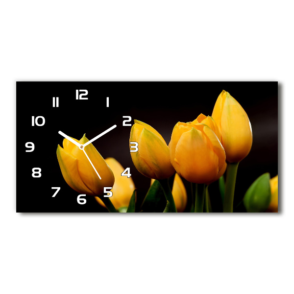 Vodorovné Sklenené hodiny na stenu tiché Žlté tulipány
