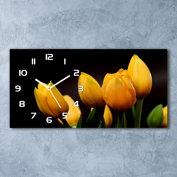 Vodorovné Sklenené hodiny na stenu tiché Žlté tulipány