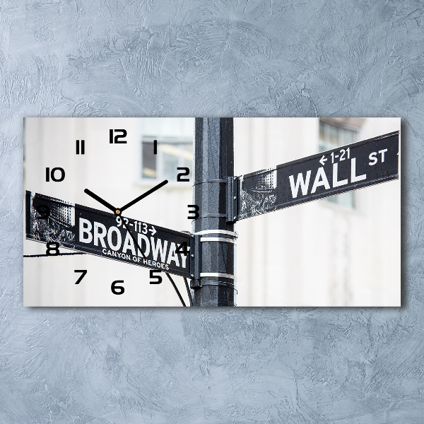 Vodorovné Sklenené hodiny na stenu Wall Street znak