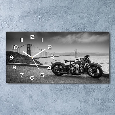 Vodorovné Moderné sklenené hodiny na stenu Motorky
