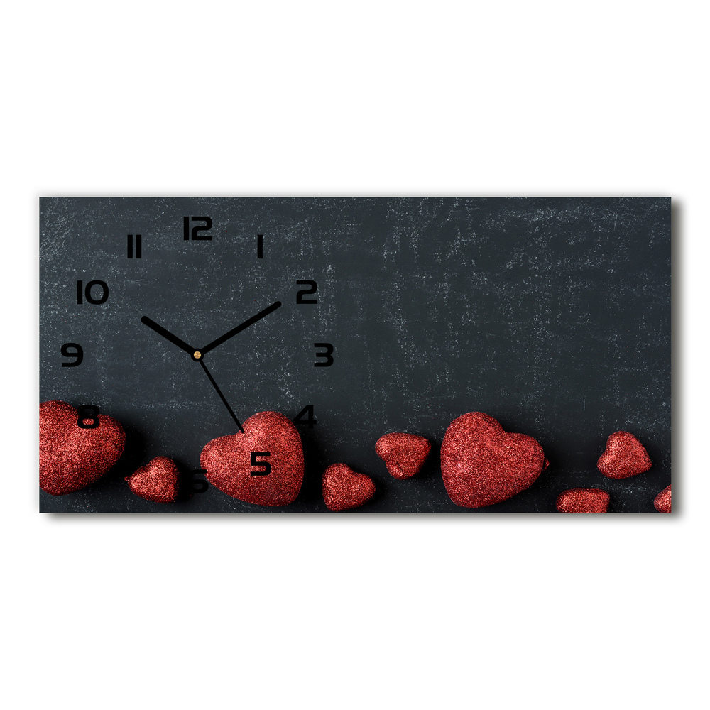 Vodorovné Sklenené hodiny na stenu Srdce na tabuľu